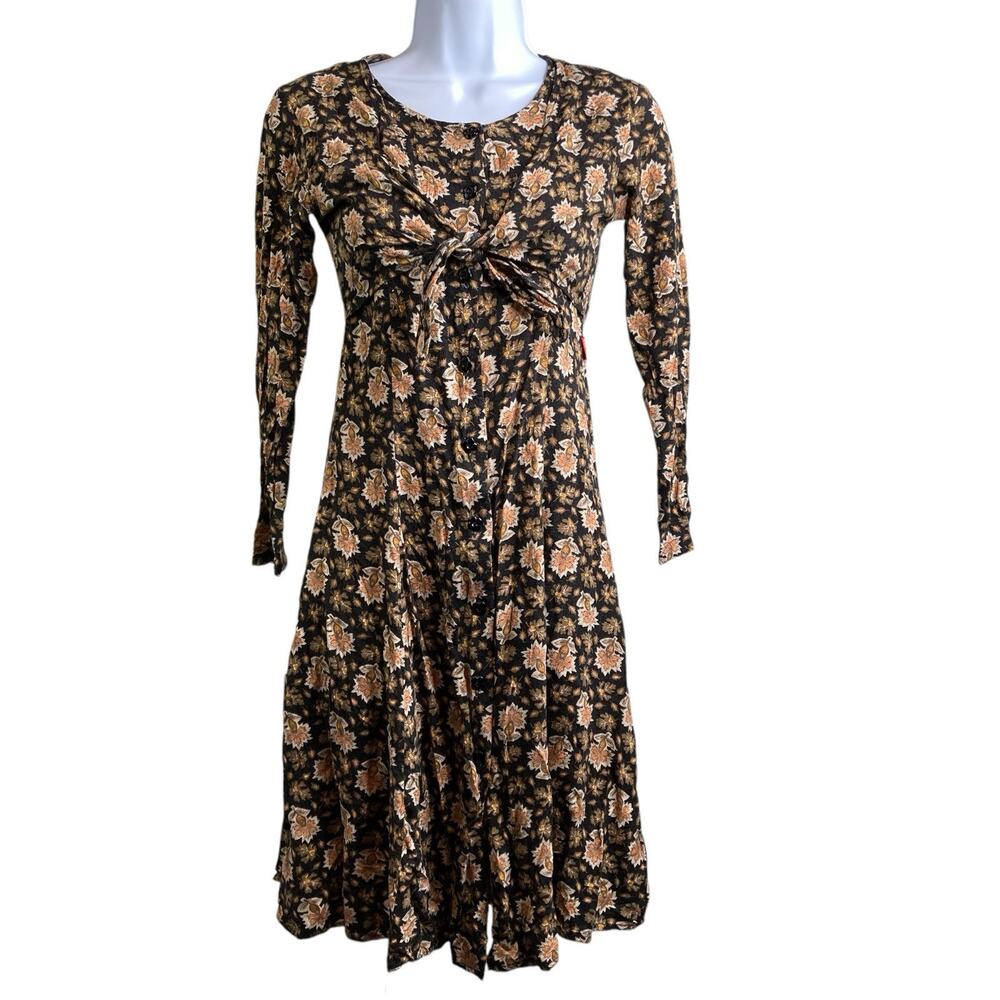 Vintage Esprit‎ Girls Y2K Black Floral Dress Est. Size 6 Whimsigoth Cottagecore